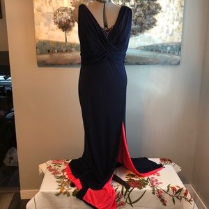 Navy Blue and Hot Pink Grecian style floor length gown size14w